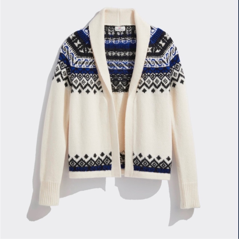 Vineyard Vines Cream and Blue Fair Isle Cardigan